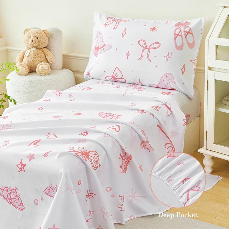 PERFEMET 4 Pieces Bow Comforter for Toddler Girls Reversible Bowknot Pink Toddler Bedding Set Ultra Soft Lightweight Princess Crib Bed Set with Sheets - Image 4